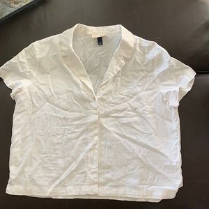 Ladies white linen button up blouse